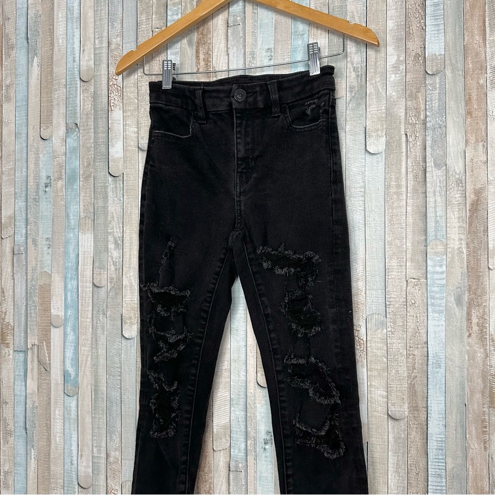 American Eagle 0 Short Black Curvy Hi-Rise Jegging Jeans Stretch Ripped Skinny
